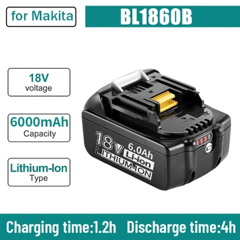 100% Оригинал За Makita 18 6000 mah Акумулаторна Мощност Инструменти Батерия с LED Литиево-йонна батерия Подмяна на LXT BL1860B BL1860 BL1850 Изображение