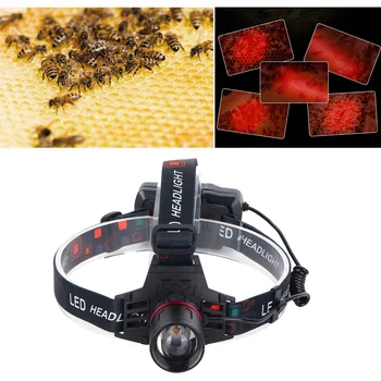 Led налобный фенер с червена светлина, преносима USB регулируема фар за лов, за откриване на пчеларството Изображение