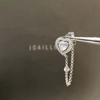 Бижута от сребро 925 проба, луксозни маркови обеци с диаманти във формата на сърце за жени. Очарователни и секси комплекти, сватбени декорации Изображение