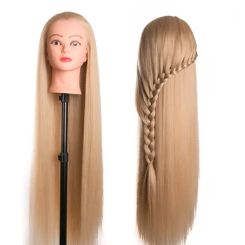 глава на кукла за фризьори дълга коса синтетичен манекен главата прически женски манекен фризьорски салон стил учебна главата Изображение