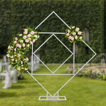 Метален квадратен фон Поставка сватбена часова Кръг сватбен балон арка рамка 6,6 фута Изображение