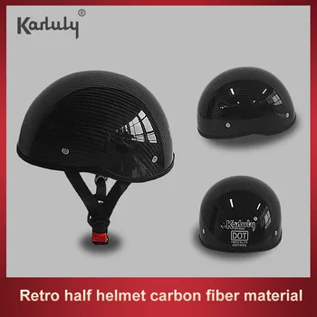 Мотоциклет шлем с половин лице, от чисто въглеродни влакна, одобрен от Dot лека каска с открито лице с вътрешни слънчеви очила Изображение