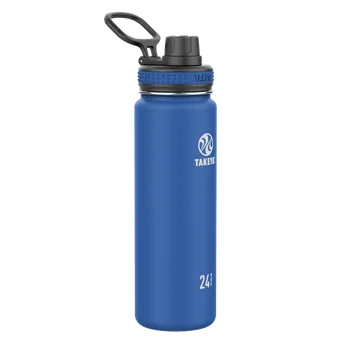 тъмно-синя и черна бутилка за вода с двойни стени и вакуум изолация от неръждаема стомана, 24 мл, с широко гърло и диспенсером за вода с панти капак  Изображение